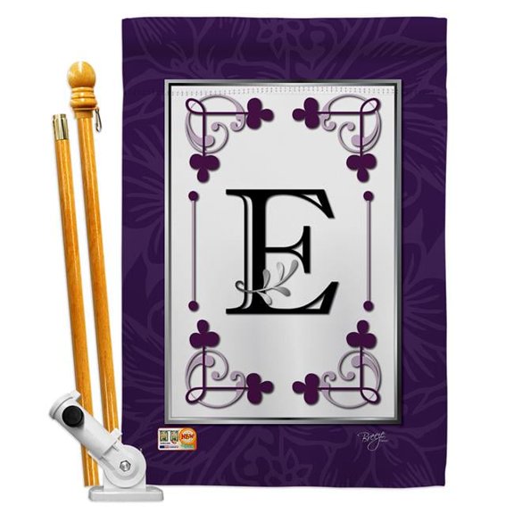 Breeze Decor BD-SB-HS-130005-IP-BO-D-US09-BD 28 x 40 in. Vertical Classic E Initial Interests Simply Beauty Impressions Decorative Double Sided House Flag Set with Pole & Bracket Hardware