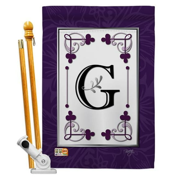 Breeze Decor BD-SB-HS-130007-IP-BO-D-US09-BD 28 x 40 in. Vertical Classic G Initial Interests Simply Beauty Impressions Decorative Double Sided House Flag Set with Pole & Bracket Hardware
