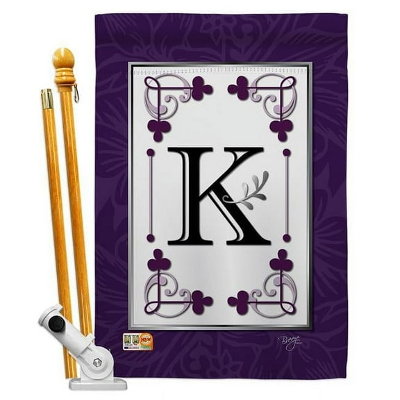 Breeze Decor BD-SB-HS-130011-IP-BO-D-US09-BD 28 x 40 in. Vertical Classic K Initial Interests Simply Beauty Impressions Decorative Double Sided House Flag Set with Pole & Bracket Hardware
