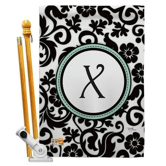 Breeze Decor BD-SB-HS-130059-IP-BO-D-US09-BD 28 x 40 in. Vertical Damask G Initial Interests Simply Beauty Impressions Decorative Double Sided House Flag Set with Pole & Bracket Hardware