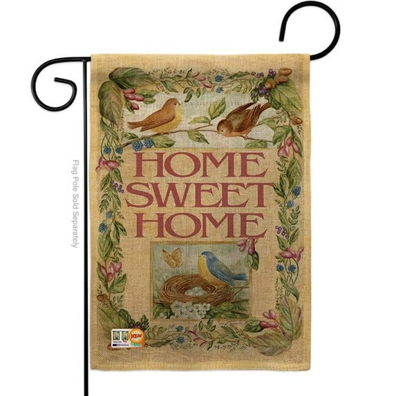 Breeze Decor BD-SH-G-100048-IP-DB-D-US12-AM 13 x 18.5 in. Welcome Birds Spring Time Burlap Inspirational Sweet Home Impressions Decorative Vertical Double Sided Garden Flag