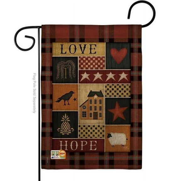 Breeze Decor BD-SH-G-100070-IP-DB-D-US18-SB 13 x 18.5 in. Primitive Collage Love Hope Burlap Inspirational Sweet Home Impressions Decorative Vertical Double Sided Garden Flag