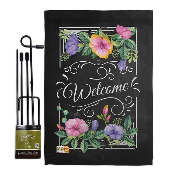 Breeze Decor BD-SH-GS-100060-IP-BO-D-US15-BD 13 x 18.5 in. Welcome Blooming Inspirational Sweet Home Impressions Decorative Vertical Double Sided Garden Flag Set with Banner Pole