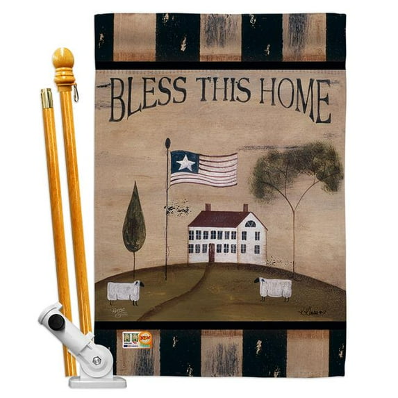 Breeze Decor BD-SH-HS-100043-IP-BO-D-US12-SB 28 x 40 in. Welcome Bless This Home Inspirational Sweet Impressions Decorative Vertical Double Sided House Flag Set with Pole Bracket Hardware