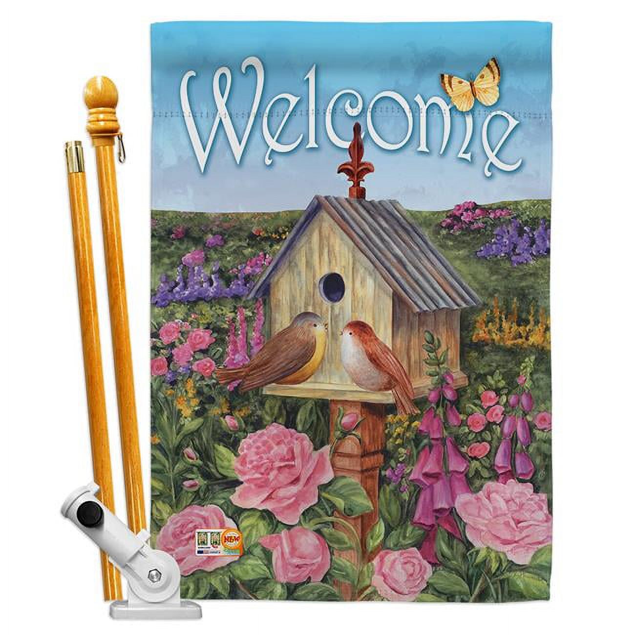 Breeze Decor BD-SH-HS-100049-IP-BO-D-US12-AM 28 x 40 in. Welcome Bird House Inspirational Sweet Home Impressions Decorative Vertical Double Sided Flag Set with Pole Bracket Hardware - image 1 of 1