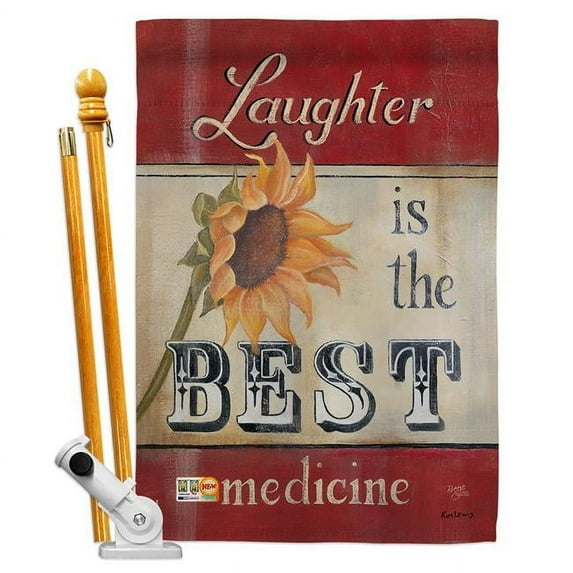 Breeze Decor BD-SH-HS-100057-IP-BO-D-US13-SB 28 x 40 in. Welcome Laughter is the Best Medicine Inspirational Sweet Home Impressions Decorative Vertical Double Sided House Flag Set with Pole Bracket Ha