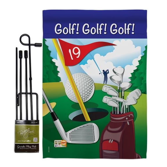 Breeze Decor BD-SP-GS-109043-IP-BO-D-US13-BD 13 x 18.5 in. Golf, Golf Interests Sports Impressions Decorative Vertical Double Sided Garden Flag Set with Banner Pole