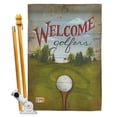 thumbnail image 1 of Breeze Decor BD-SP-HS-109064-IP-BO-D-US18-SB 28 x 40 in. Vertical Welcome Golfers Interests Sports Impressions Decorative Double Sided House Flag Set with Pole & Bracket Hardware, 1 of 1