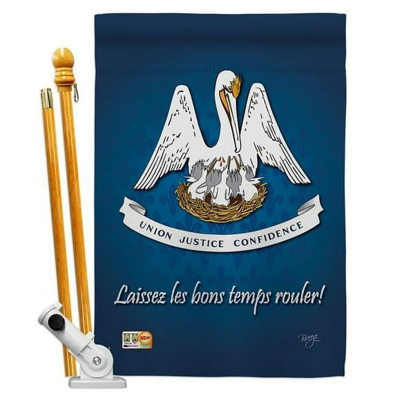 Breeze Decor BD-SS-HS-108083-IP-BO-D-US13-BD 28 x 40 in. Vertical Louisiana Americana States Impressions Decorative Double Sided House Flag Set with Pole & Bracket Hardware