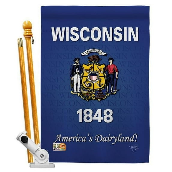 Breeze Decor BD-SS-HS-108108-IP-BO-D-US13-BD 28 x 40 in. Vertical Wisconsin Americana States Impressions Decorative Double Sided House Flag Set with Pole & Bracket Hardware