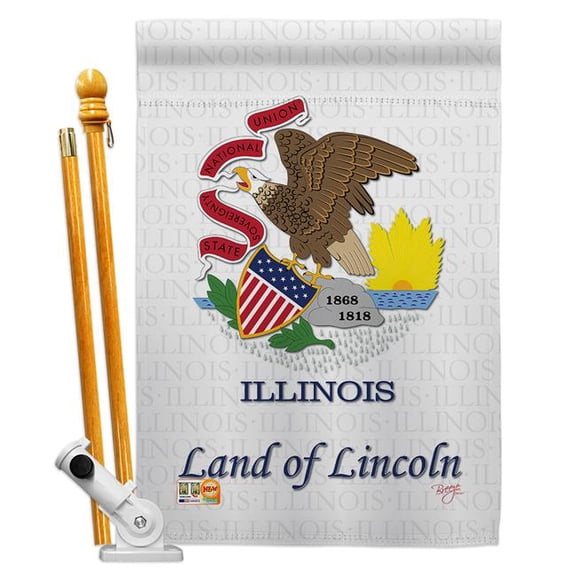 Breeze Decor BD-SS-HS-108113-IP-BO-D-US13-BD 28 x 40 in. Vertical Illinois Americana States Impressions Decorative Double Sided House Flag Set with Pole & Bracket Hardware