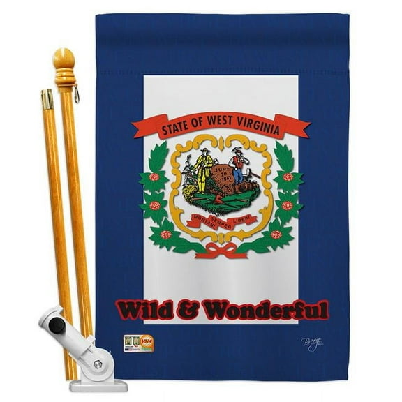 Breeze Decor BD-SS-HS-108115-IP-BO-D-US13-BD 28 x 40 in. Vertical West Virginia Americana States Impressions Decorative Double Sided House Flag Set with Pole & Bracket Hardware