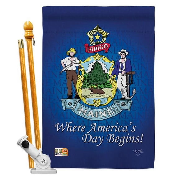 Breeze Decor BD-SS-HS-108133-IP-BO-D-US13-BD 28 x 40 in. Vertical Maine Americana States Impressions Decorative Double Sided House Flag Set with Pole & Bracket Hardware