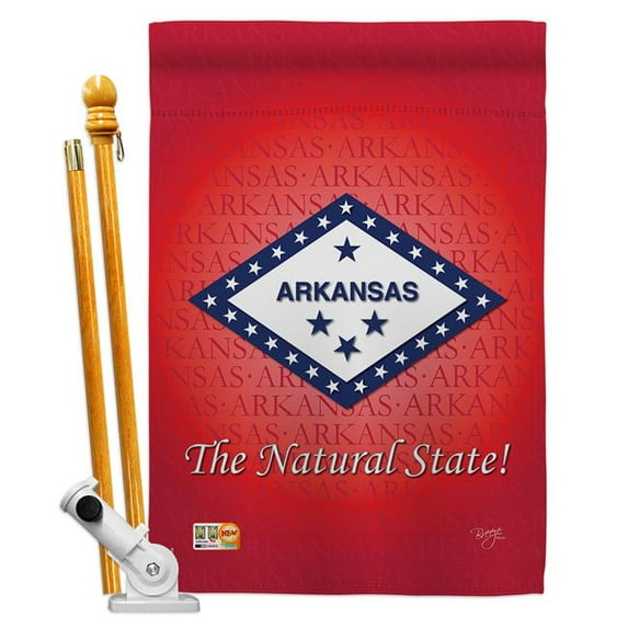 Breeze Decor BD-SS-HS-108137-IP-BO-D-US13-BD 28 x 40 in. Vertical Arkansas Americana States Impressions Decorative Double Sided House Flag Set with Pole & Bracket Hardware
