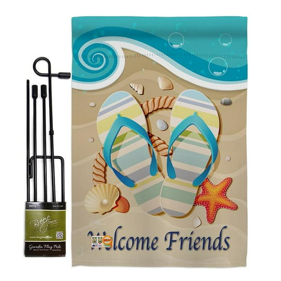 Breeze Decor BD-SU-GS-106060-IP-BO-D-US13-BD 13 x 18.5 in. Sunny Friends Summer Fun in the Sun Impressions Decorative Vertical Double Sided Garden Flag Set with Banner Pole
