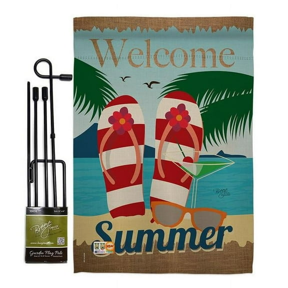 Breeze Decor BD-SU-GS-106075-IP-BO-D-US14-BD 13 x 18.5 in. Welcome Summer Fun in the Sun Impressions Decorative Vertical Double Sided Garden Flag Set with Banner Pole