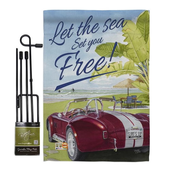 Breeze Decor BD-SU-GS-106078-IP-BO-D-US16-SB 13 x 18.5 in. Set You Free Summer Fun in the Sun Impressions Decorative Vertical Double Sided Garden Flag with Banner Pole