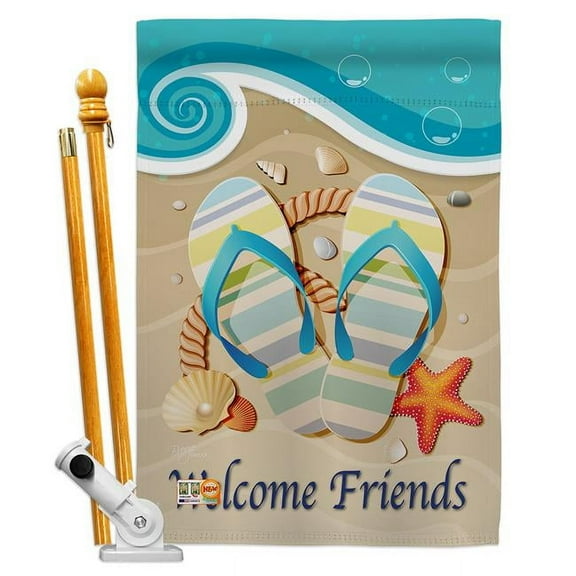Breeze Decor BD-SU-HS-106060-IP-BO-D-US13-BD 28 x 40 in. Sunny Friends Summer Fun in the Sun Impressions Decorative Vertical Double Sided House Flag Set with Pole Bracket & Hardware