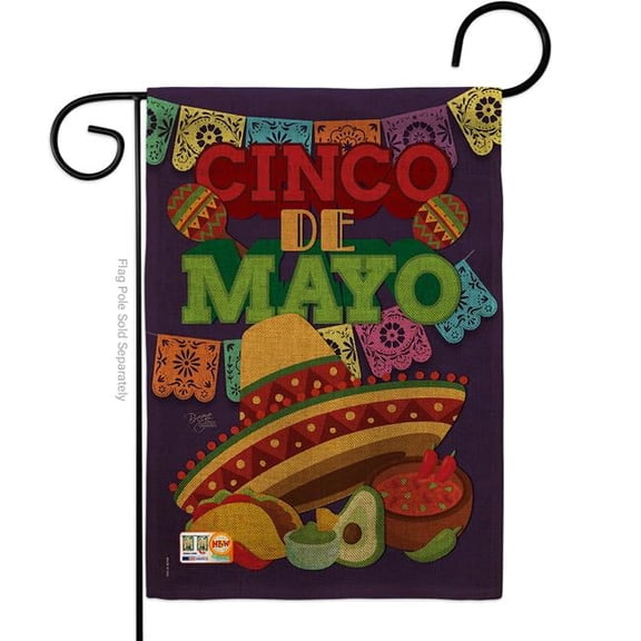 Breeze Decor BD-SW-G-115113-IP-DB-D-US16-BD 13 x 18.5 in. Cinco de Mayo Burlap Country & Primitive Southwest Impressions Decorative Vertical Double Sided Garden Flag