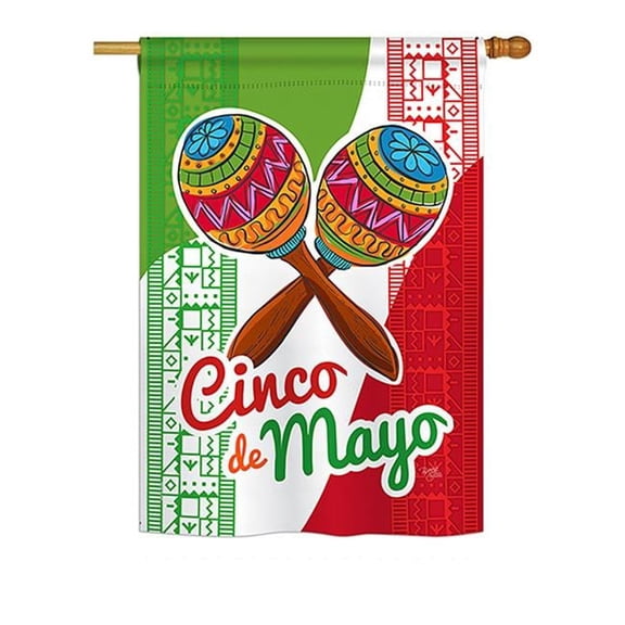 Breeze Decor BD-SW-H-115126-IP-BO-D-US18-BD Maracas Cinco De Mayo Country & Primitive Southwest Impressions Decorative Vertical 28 x 40 in. Double Sided House Flag
