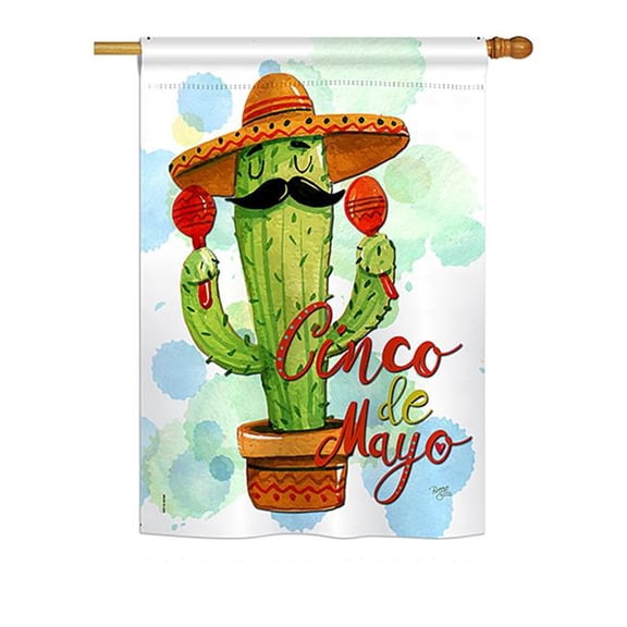 Breeze Decor BD-SW-H-115130-IP-BO-D-US18-BD Mr Cactus Cinco De Mayo Country & Primitive Southwest Impressions Decorative Vertical 28 x 40 in. Double Sided House Flag