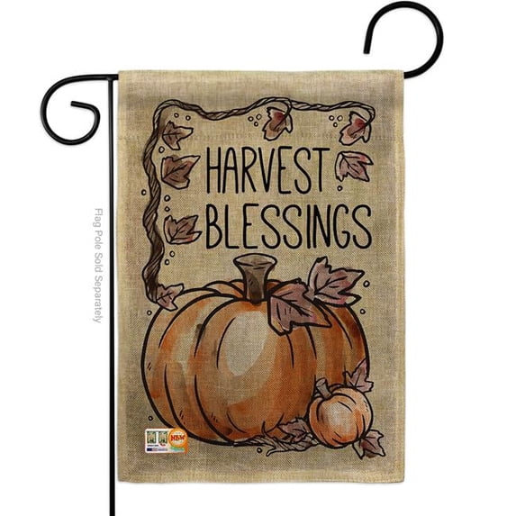 Breeze Decor BD-TG-G-113053-IP-DB-D-US16-BD 13 x 18.5 in. Harvest Blessings Burlap Fall Thanksgiving Impressions Decorative Vertical Double Sided Garden Flag