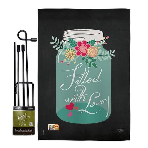 Breeze Decor BD-VA-GS-101051-IP-BO-D-US16-SB 13 x 18.5 in. Filled with Love Spring Valentines Impressions Decorative Vertical Double Sided Garden Flag Set with Banner Pole