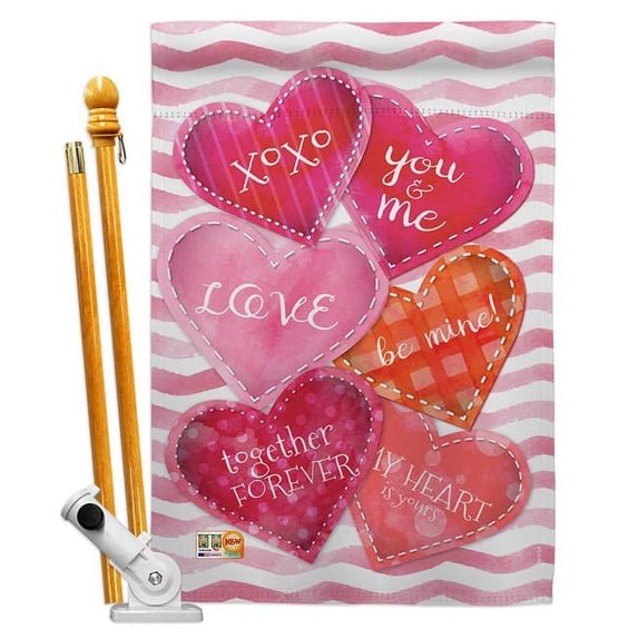 Breeze Decor BD-VA-HS-101055-IP-BO-D-US17-BD 28 x 40 in. Love Together Forever Spring Valentines Impressions Decorative Vertical Double Sided House Flag Set with Pole Bracket Hardware