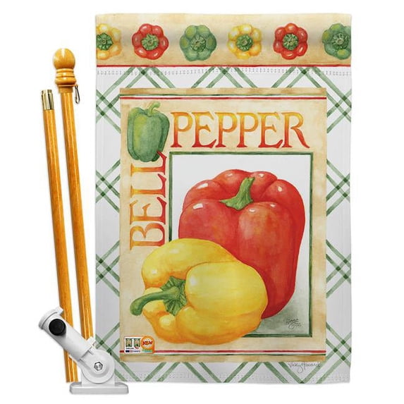 Breeze Decor BD-VG-HS-117040-IP-BO-D-US17-AM 28 x 40 in. Bell Pepper Food Vegetable Impressions Decorative Vertical Double Sided House Flag Set with Pole Bracket Hardware
