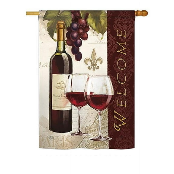 Breeze Decor BD-WI-H-117053-IP-BO-DS02-US 28 x 40 in. Welcome Wines Happy Hour & Drinks - Everyday Wine Impressions, Decorative Vertical House Flag