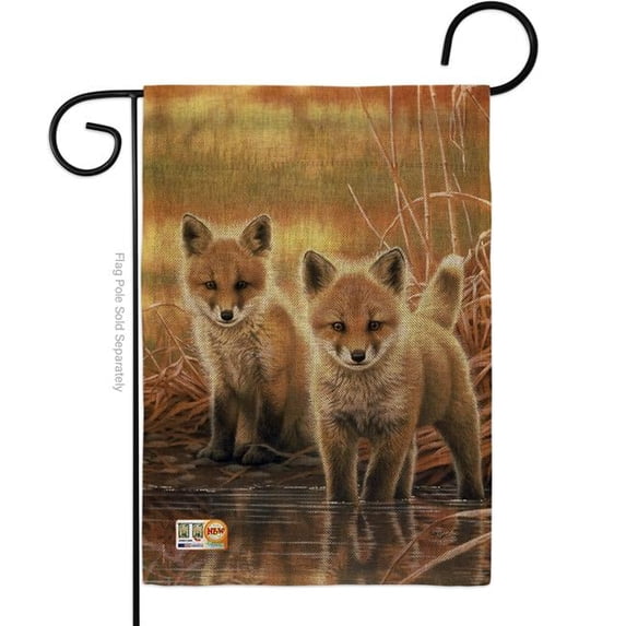 Breeze Decor BD-WL-G-110086-IP-DB-D-US16-AL 13 x 18.5 in. Foxes Burlap Nature Wildlife Impressions Decorative Vertical Double Sided Garden Flag