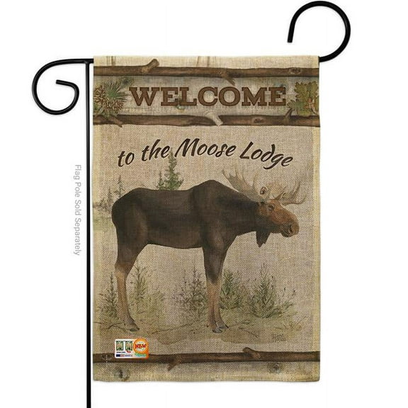 Breeze Decor BD-WL-G-110104-IP-DB-D-US18-WA 13 x 18.5 in. The Moose Lodge Burlap Nature Wildlife Impressions Decorative Vertical Double Sided Garden Flag