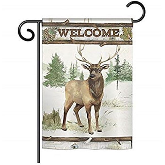 Breeze Decor BD-WL-G-110105-IP-BO-D-US18-WA 13 x 18.5 in. Welcome Deer Nature Wildlife Impressions Decorative Vertical Double Sided Garden Flag
