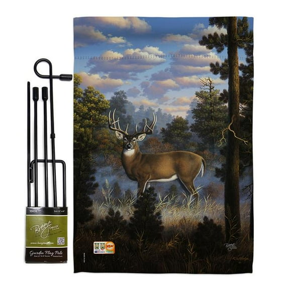Breeze Decor BD-WL-GS-110061-IP-BO-D-US12-AL 13 x 18.5 in. Morning Light Nature Wildlife Vertical Double Sided Mini Garden Flag Set with Banner Pole