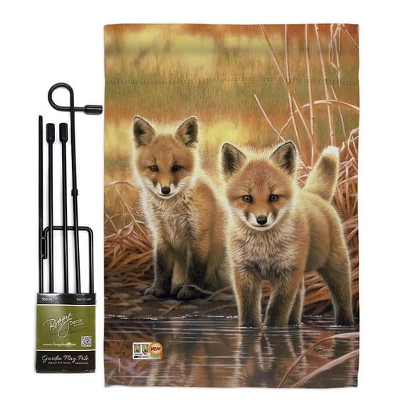 Breeze Decor BD-WL-GS-110086-IP-BO-D-US16-AL 13 x 18.5 in. Foxes Nature Wildlife Vertical Double Sided Mini Garden Flag Set with Banner Pole