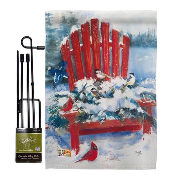 Breeze Decor BD-WT-GS-114193-IP-BO-D-US18-WA 13 x 18.5 in. Red Chair in Winter Wonderland Impressions Decorative Vertical Double Sided Garden Flag Set with Banner Pole Included Printed USA