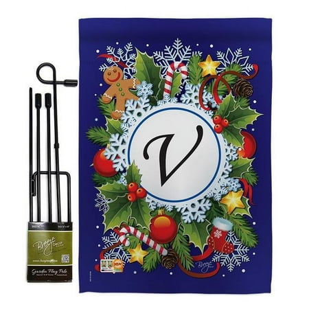Breeze Decor BD-WT-GS-130100-IP-BO-D-US12-BD 13 x 18.5 in. Winter V Initial Wonderland Impressions Decorative Vertical Double Sided Garden Flag Set with Banner Pole