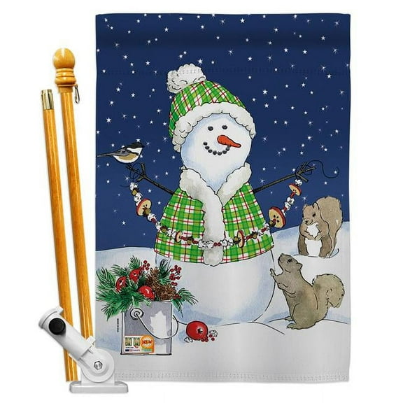 Breeze Decor BD-WT-HS-114210-IP-BO-D-US18-WA 28 x 40 in. Decorating with Snowmen Winter Wonderland Impressions Decorative Vertical Double Sided House Flag Set with Pole Bracket Hardware