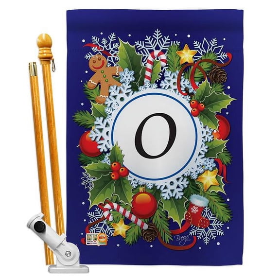 Breeze Decor BD-WT-HS-130093-IP-BO-D-US12-BD 28 x 40 in. Winter O Initial Wonderland Impressions Decorative Vertical Double Sided House Flag Set with Pole Bracket Hardware