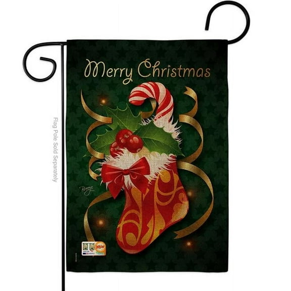 Breeze Decor BD-XM-G-114086-IP-DB-D-US12-BD 13 x 18.5 in. Christmas Stocking Burlap Winter Christmas Impressions Decorative Vertical Double Sided Garden Flag