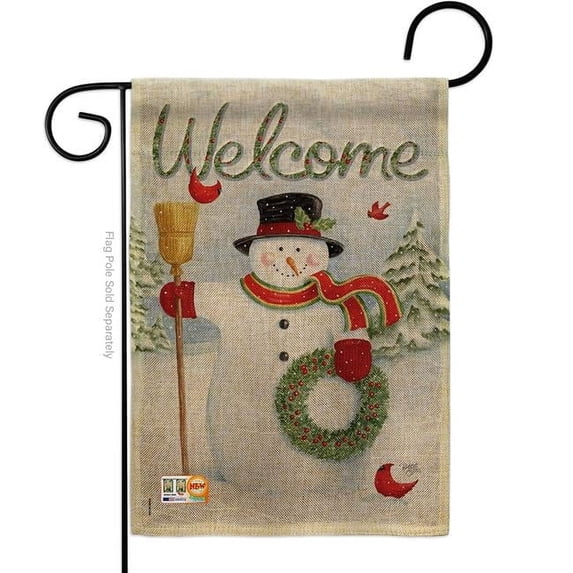 Breeze Decor BD-XM-G-114100-IP-DB-D-US12-AM 13 x 18.5 in. Snowman Wreath Burlap Winter Christmas Impressions Decorative Vertical Double Sided Garden Flag