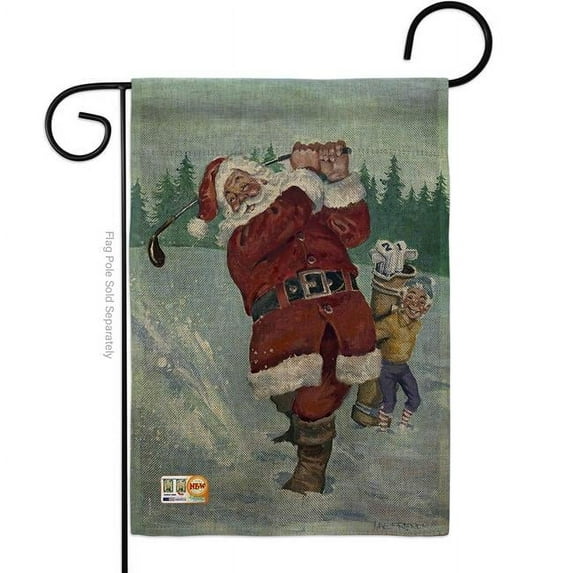 Breeze Decor BD-XM-G-114121-IP-DB-D-US16-AL 13 x 18.5 in. Snow Golfing Santa Burlap Winter Christmas Impressions Decorative Vertical Double Sided Garden Flag