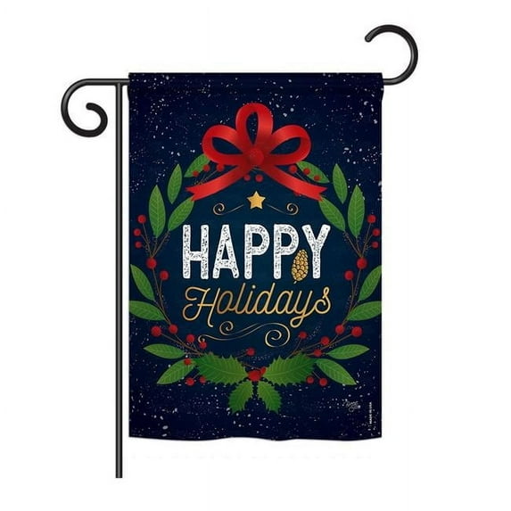 Breeze Decor BD-XM-G-114149-IP-BO-DS02-US Happy Holidays Wreath Winter - Seasonal Christmas Impressions Decorative Vertical Garden Flag - 13 x 18.5 in.