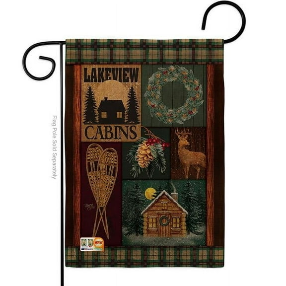 Breeze Decor BD-XM-G-114163-IP-DB-D-US18-AM 13 x 18.5 in. Winter Lakeview Cabins Burlap Christmas Impressions Decorative Vertical Double Sided Garden Flag
