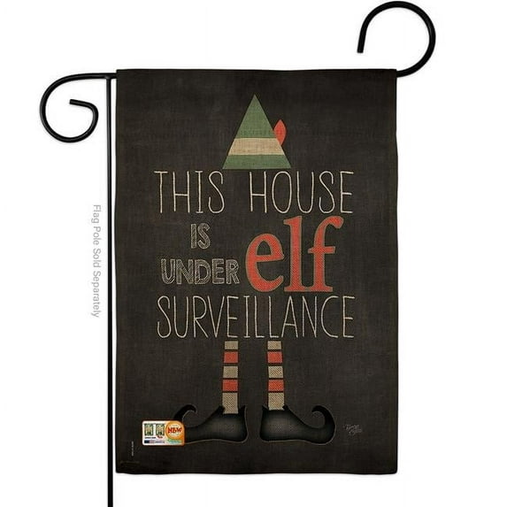 Breeze Decor BD-XM-G-114166-IP-DB-D-US18-SB 13 x 18.5 in. Elf Surveillance Burlap Winter Christmas Impressions Decorative Vertical Double Sided Garden Flag