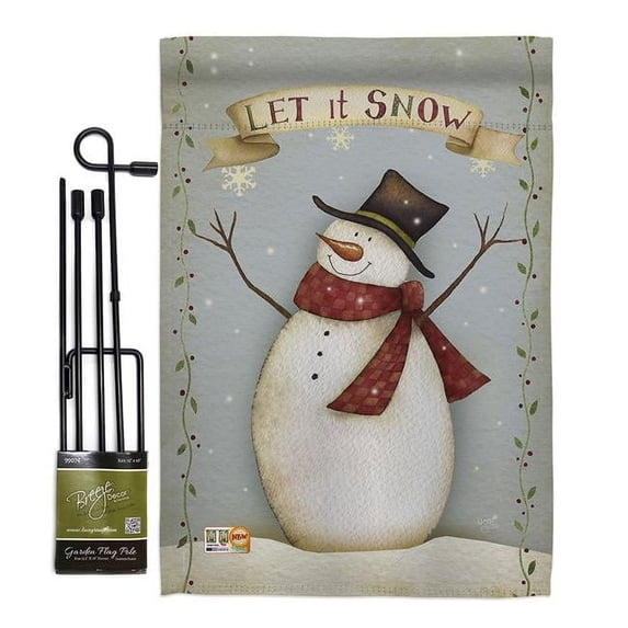 Breeze Decor BD-XM-GS-114175-IP-BO-D-US18-SB 13 x 18.5 in. Let it Snow Happy Snowman Winter Christmas Impressions Decorative Vertical Double Sided Garden Flag Set with Banner Pole