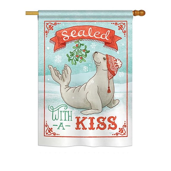 Breeze Decor BD-XM-H-114154-IP-BO-DS02-US Sealed with a Kiss Winter - Seasonal Christmas Impressions Decorative Vertical House Flag - 28 x 40 in.