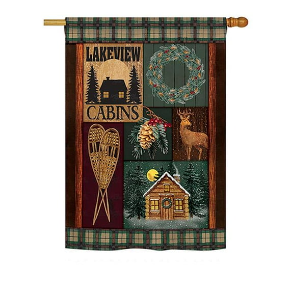 Breeze Decor BD-XM-H-114163-IP-BO-DS02-US Winter Lakeview Cabins Winter - Seasonal Christmas Impressions Decorative Vertical House Flag - 28 x 40 in.