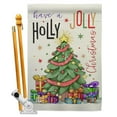 thumbnail image 1 of Breeze Decor BD-XM-HS-114150-IP-BO-D-US17-BD 28 x 40 in. A Holly Jolly Christmas Winter Impressions Decorative Vertical Double Sided House Flag Set & Pole Bracket Hardware, 1 of 1
