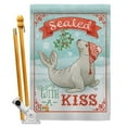 thumbnail image 1 of Breeze Decor BD-XM-HS-114154-IP-BO-D-US18-WA 28 x 40 in. Sealed with A Kiss Winter Christmas Impressions Decorative Vertical Double Sided House Flag Set & Pole Bracket Hardware, 1 of 1